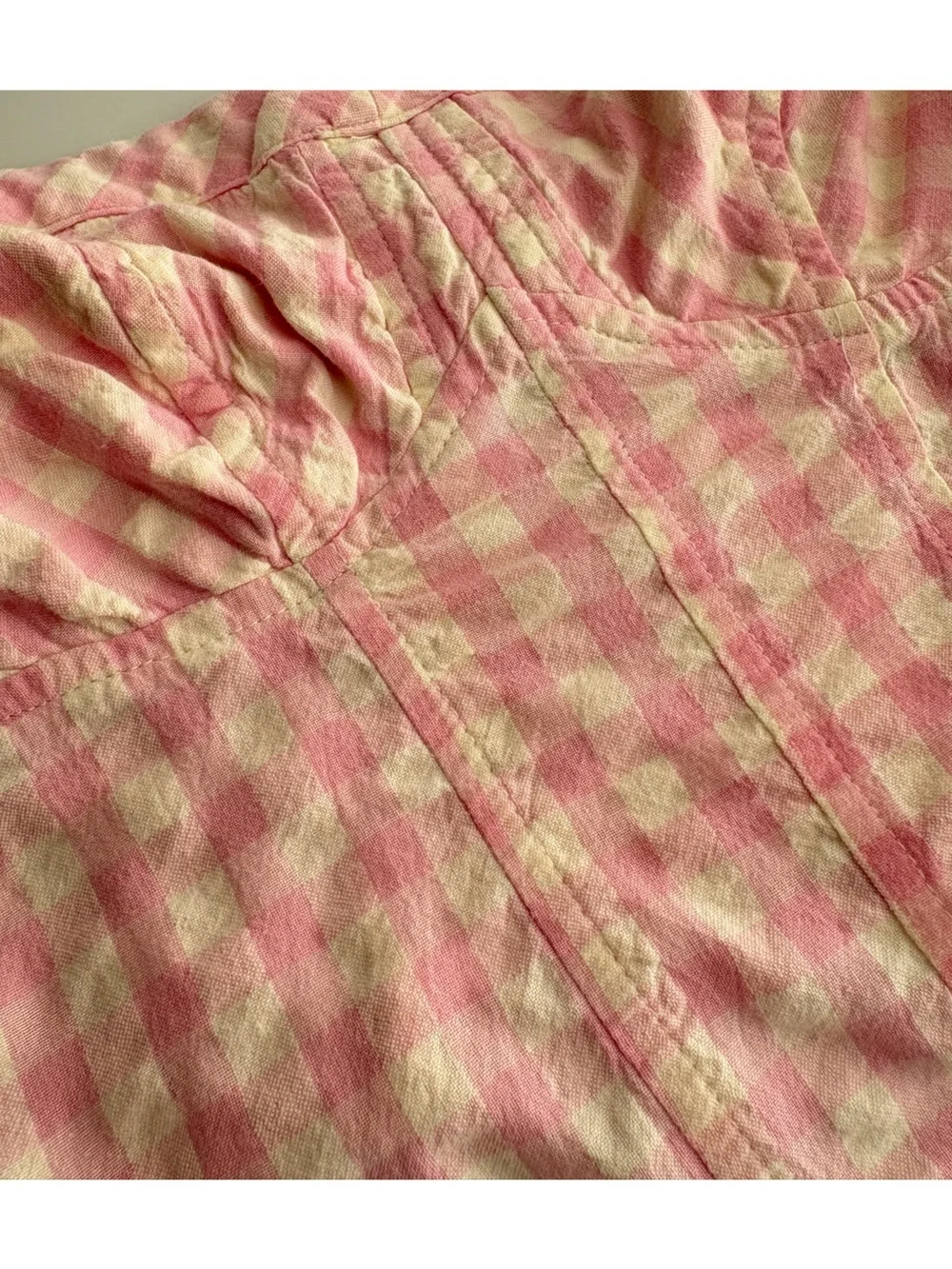Free People sz small tube top bustier Gingham smocked Leilani Pink White